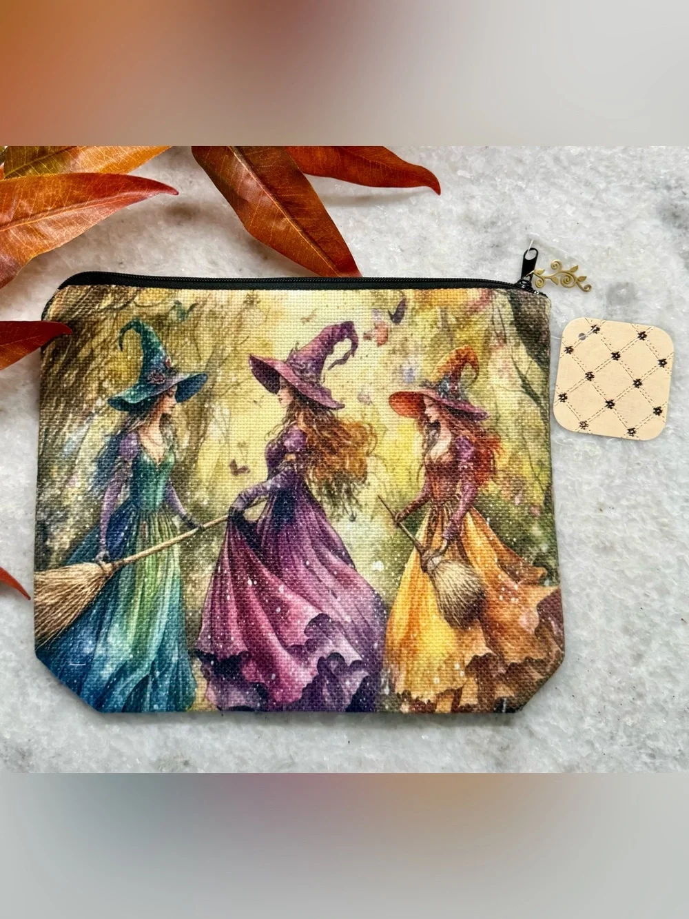 New Fall Halloween Mysterious Forest Witches Zippered Makeup Pencil Bag - 8.5”